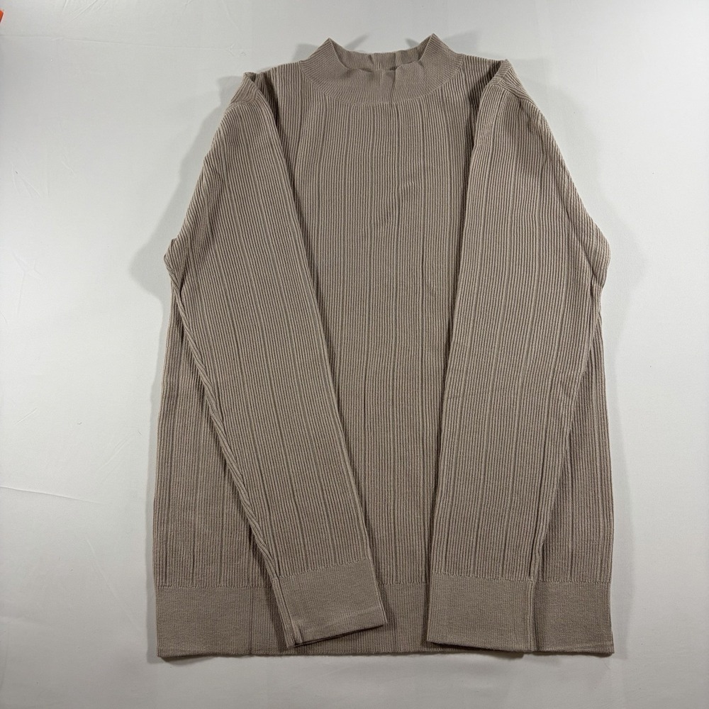 Runcati Mens Mock Turtleneck Sweater M Slim Fit Khaki Ribbed Knit Pullover Fall